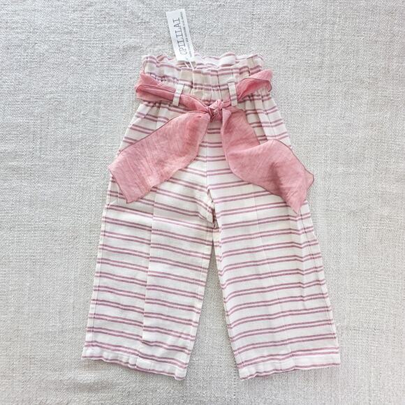 Opililai Pink & White Striped Linen Blend Peasant Pants 24mo - Picture 1 of 8